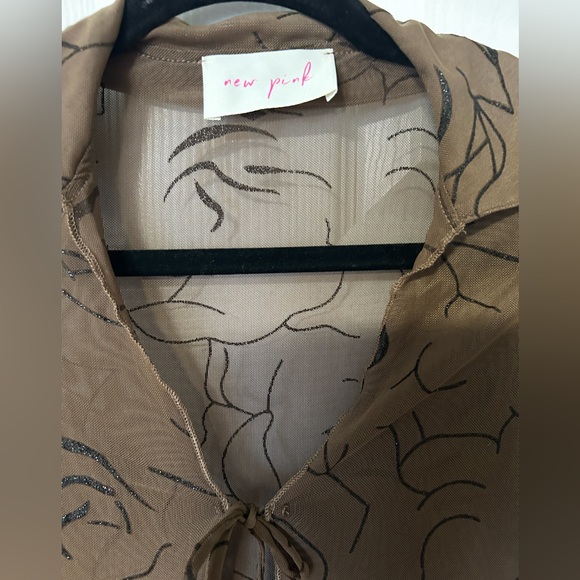 New Pink Brown Mesh Mini Dress Size: M - Picture 2 of 10